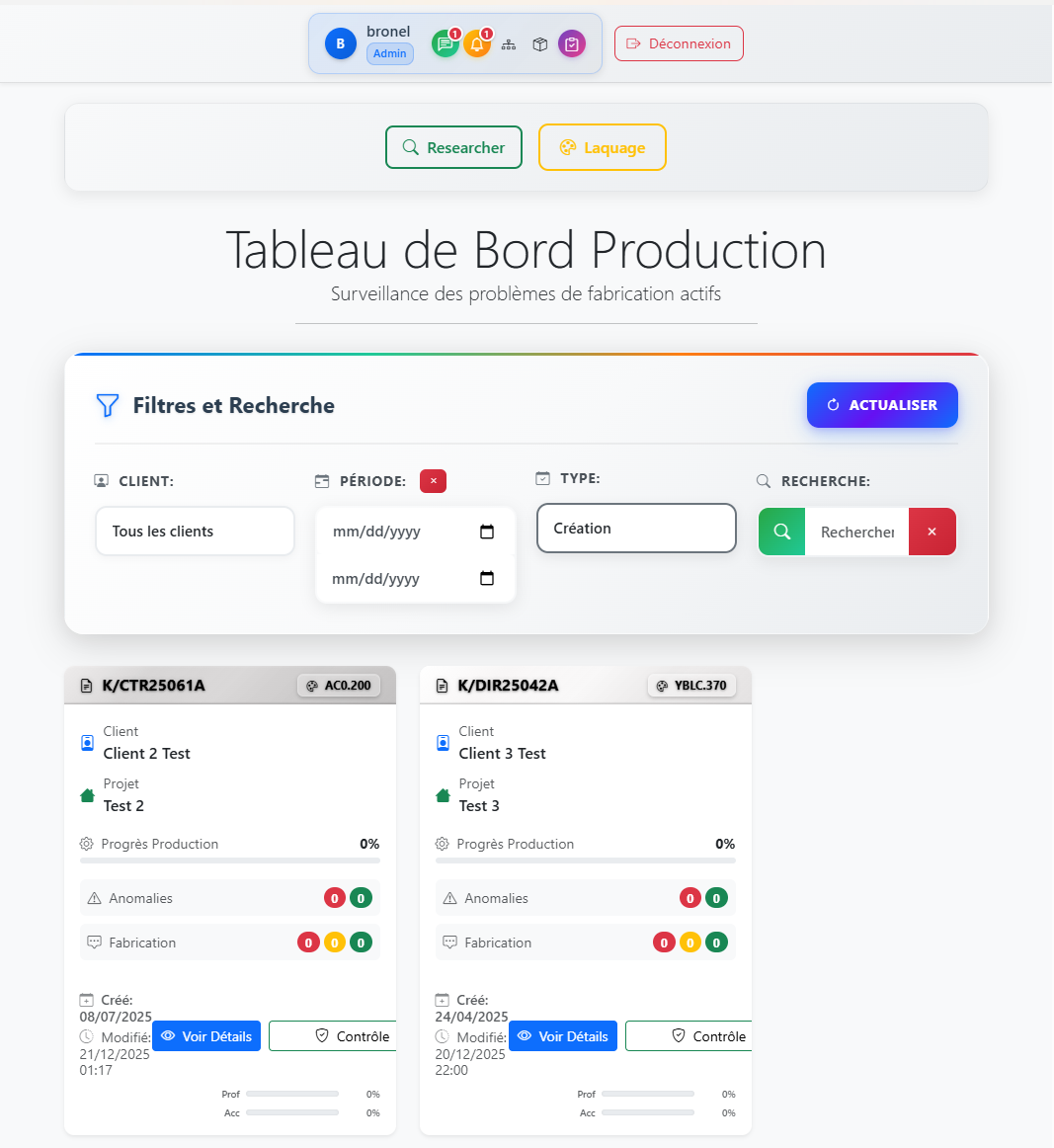 Capture d’écran — Tableau de bord
