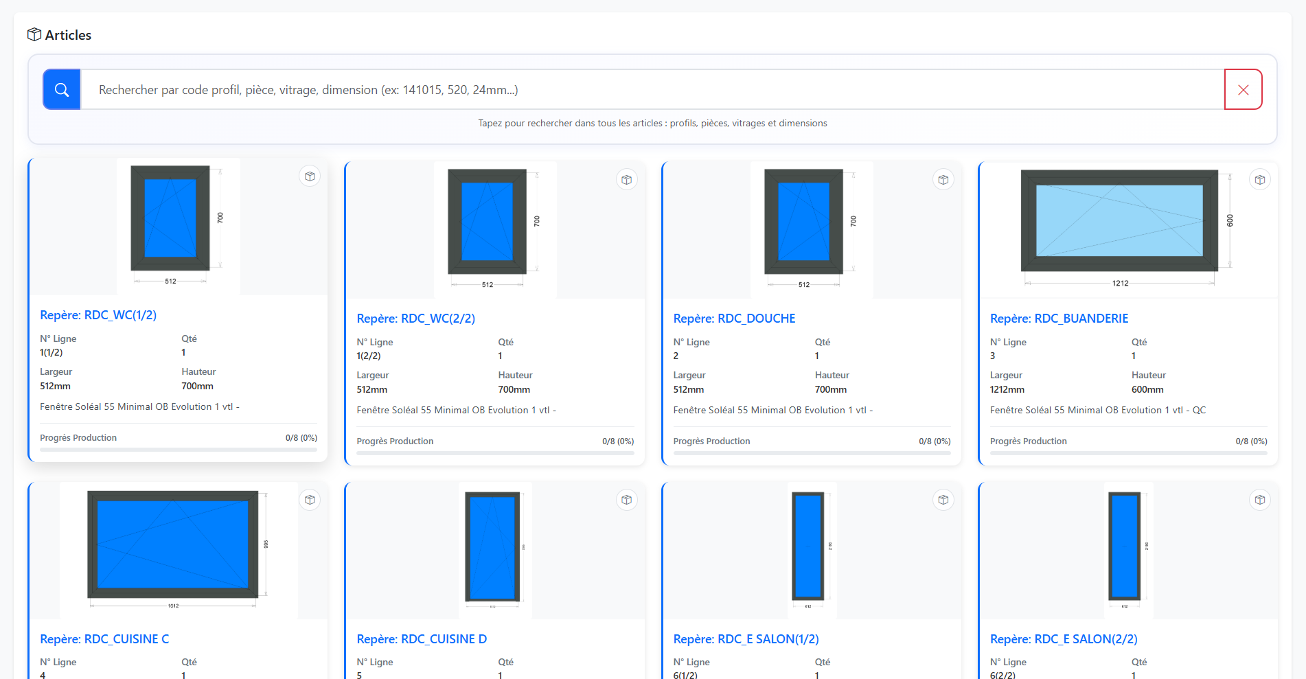 Capture d’écran — Liste des châssis